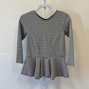 GUESS Houndstooth Peplum Top Black White Long Sleeve J63I96K4JP0N Junior 15